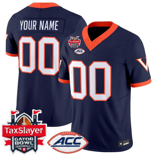 Custom Virginia Cavaliers Jersey 1995 Throwbacks Gator Bowl Patch Stitched Navy by NCAA Football Jersey