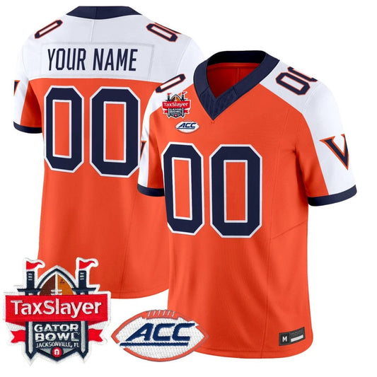 Custom Virginia Cavaliers Jersey 1995 Throwbacks Gator Bowl Patch Stitched Orange Alternate by NCAA Football Jersey