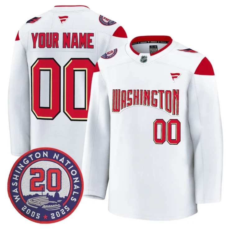 Custom Washington Capitals Jersey 20th Anniversary Seasons Patch Stitched by Hockey David