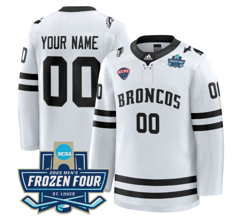 Custom Western Michigan Broncos Jersey 2025 Frozen Four Patch Stitched White by Hockey David
