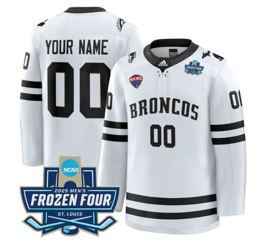 Custom Western Michigan Broncos Jersey 2025 Frozen Four Patch Stitched White by Hockey David