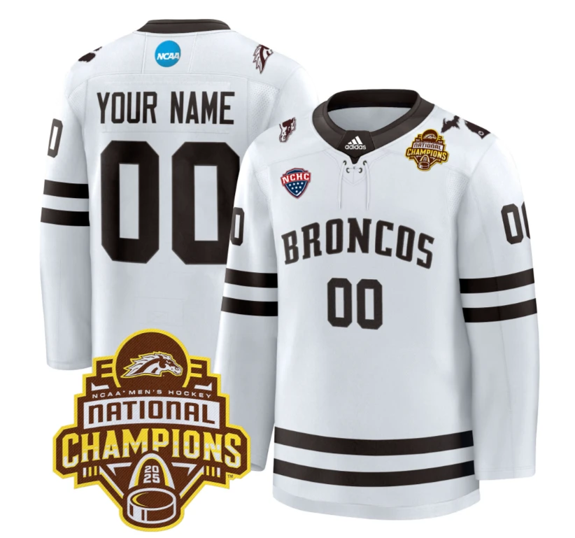 Custom Western Michigan Broncos Jersey 2025 National Champions Patch Premium Stitched White by Hockey David