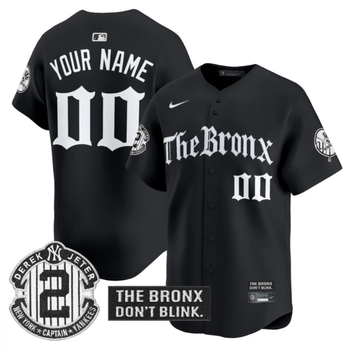 Custom Yankees Jersey The Bronx Gothic Ink Drop Edition Stitched Black by My Store
