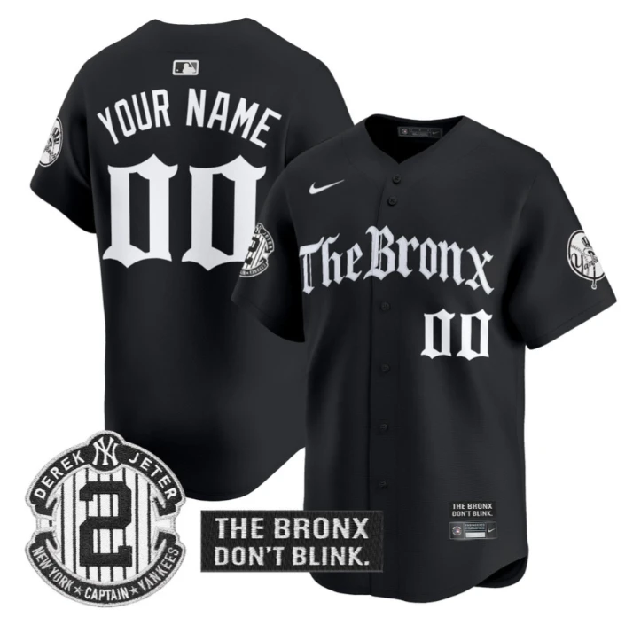 Custom Yankees Jersey The Bronx Gothic Ink Drop Edition Stitched Black by My Store