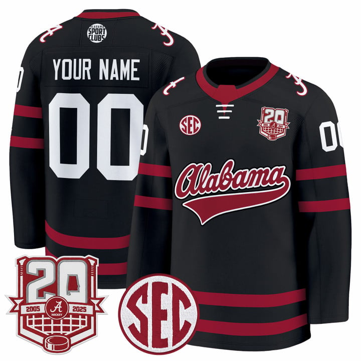 Custom Alabama Crimson Jersey 2025-26 Premium 20th Anniversary Patch Stitched by Hockey David