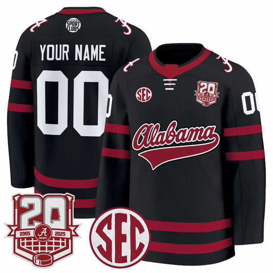 Custom Alabama Crimson Jersey 2025-26 Premium 20th Anniversary Patch Stitched by Hockey David