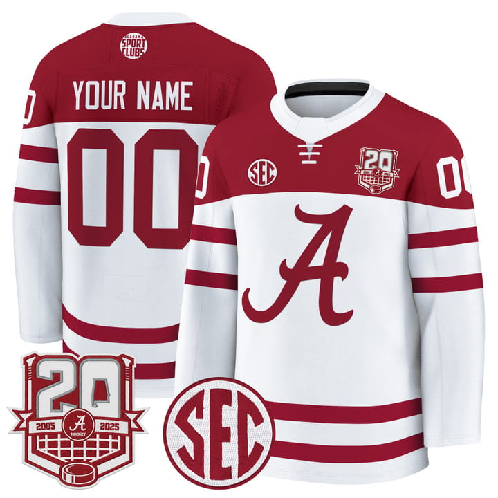 Custom Alabama Crimson Jersey 2025-26 Premium 20th Anniversary Patch Stitched by Hockey David