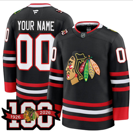 Custom Chicago Blackhawks Jersey 2025-26 Premium 100th Patch Stitched by Hockey David