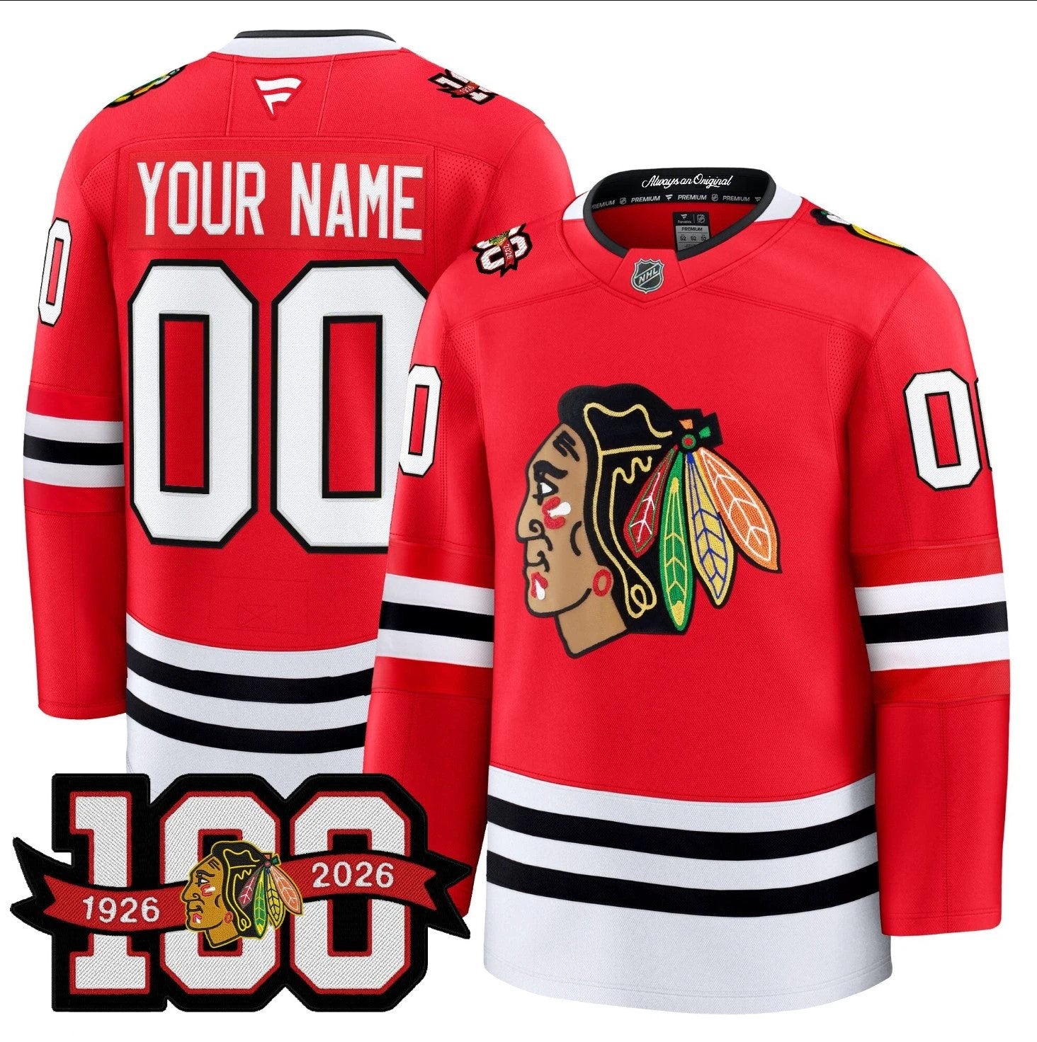 Custom Chicago Blackhawks Jersey 2025-26 Premium 100th Patch Stitched by Hockey David