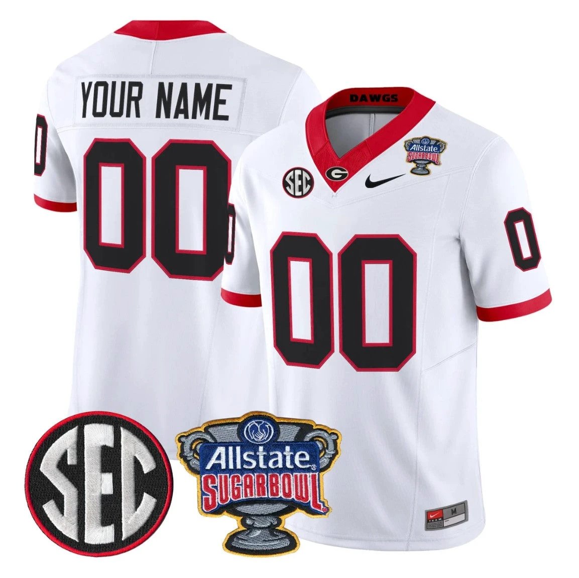 Custom Georgia Bulldogs Jersey Name, Number Sugar Bowl Patch Stitched by My Store NCAA Football Jerseys
