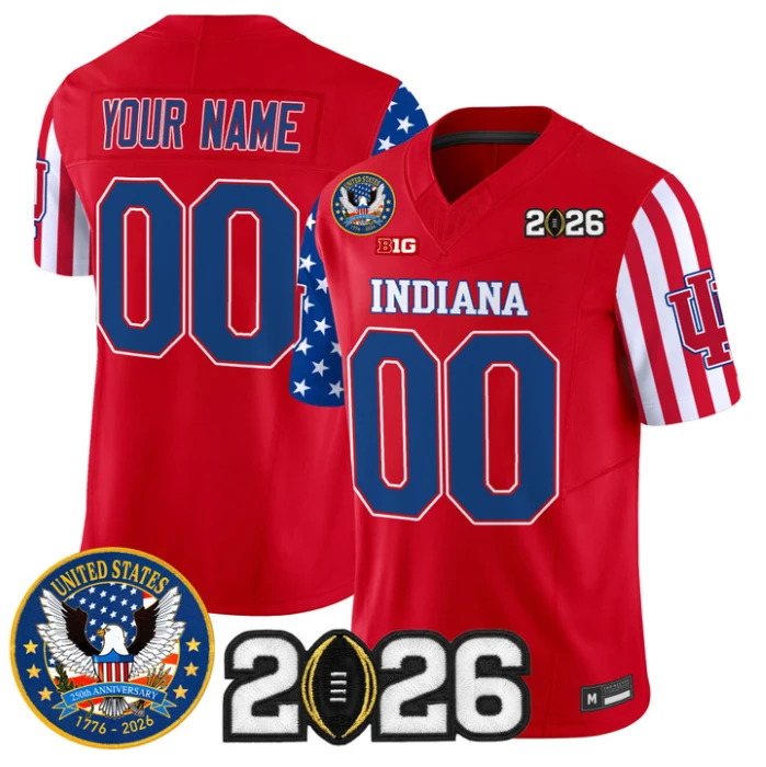 Custom Indiana Hoosiers Jersey America 250 Edition 2026 CFP Final Patch Stitched by My Store NCAA Football Jerseys