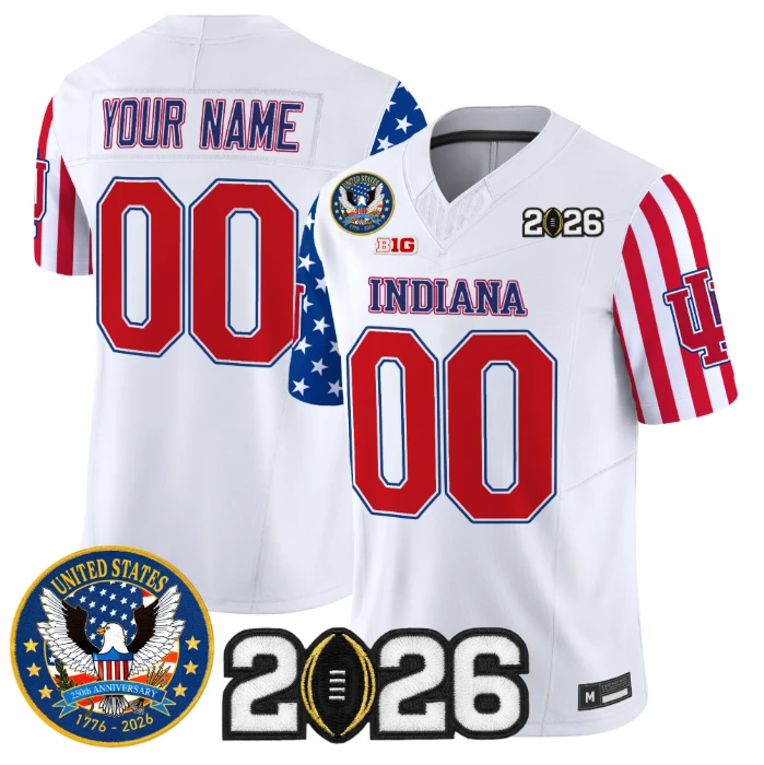 Custom Indiana Hoosiers Jersey America 250 Edition 2026 CFP Final Patch Stitched by My Store NCAA Football Jerseys