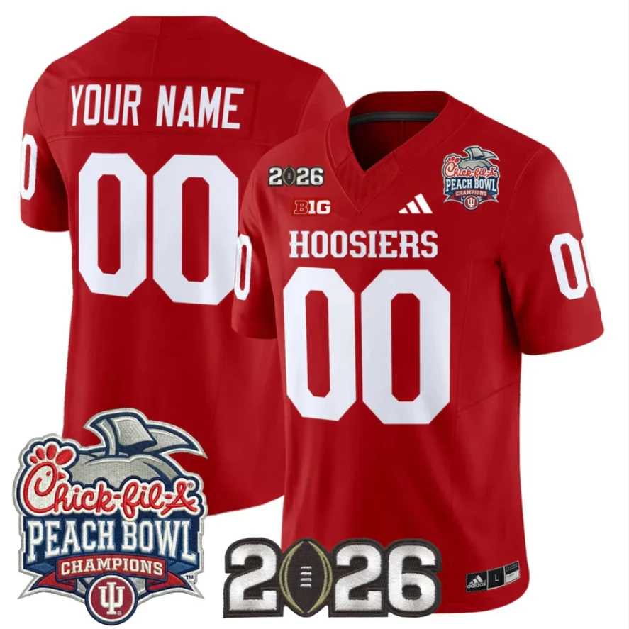 Custom Indiana Hoosiers Jersey Peach Bowl Champions 2026 CFP Finals Stitched by My Store NCAA Football Jerseys