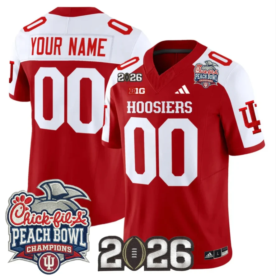 Custom Indiana Hoosiers Jersey Peach Bowl Champions 2026 CFP Finals Stitched by My Store NCAA Football Jerseys
