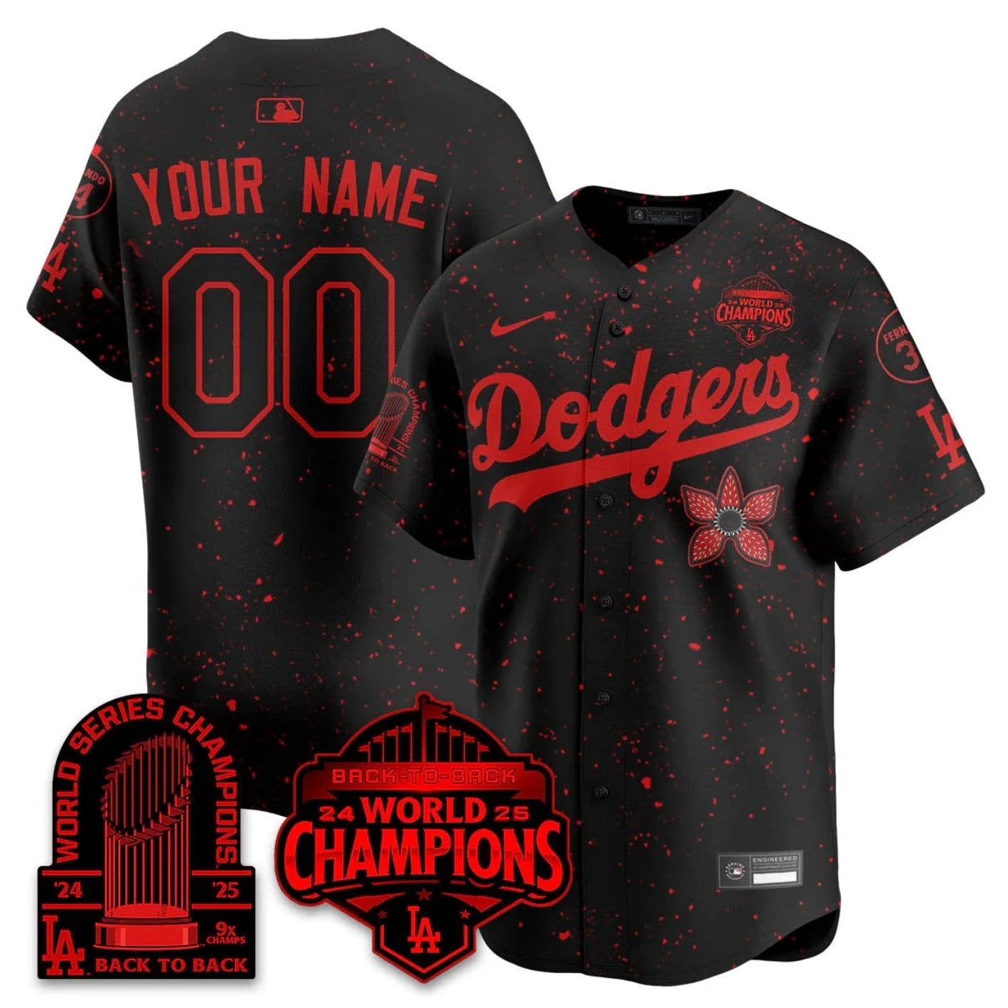 Custom Los Angeles Dodgers Jersey 2025 Champions Stranger Things 9x Champs Stitched by My Store