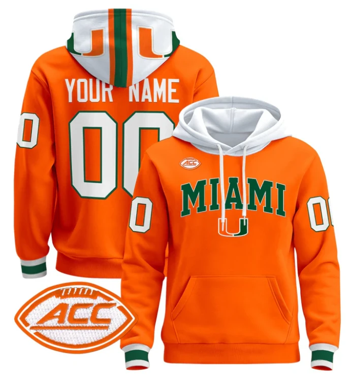 Custom Miami Hurricanes Hoodie Name, Number 2024 Pullover V2 by Hoodie Pullover