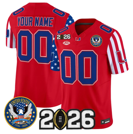 Custom Miami Hurricanes Jersey America 250 Edition 2026 CFP Final Patch Stitched by My Store NCAA Football Jerseys