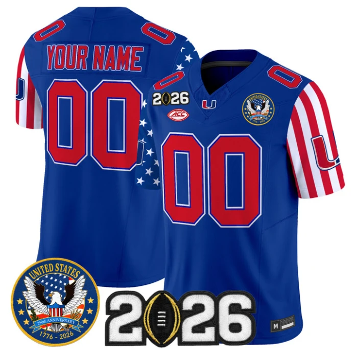 Custom Miami Hurricanes Jersey America 250 Edition 2026 CFP Final Patch Stitched by My Store NCAA Football Jerseys