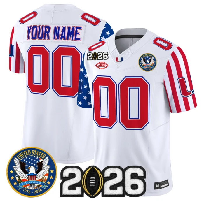 Custom Miami Hurricanes Jersey America 250 Edition 2026 CFP Final Patch Stitched by My Store NCAA Football Jerseys