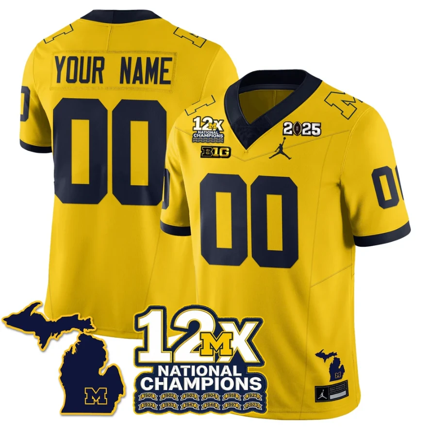 Custom Michigan Wolverines Jersey 12x-Time National Champions Stitched by My Store NCAA Football Jerseys