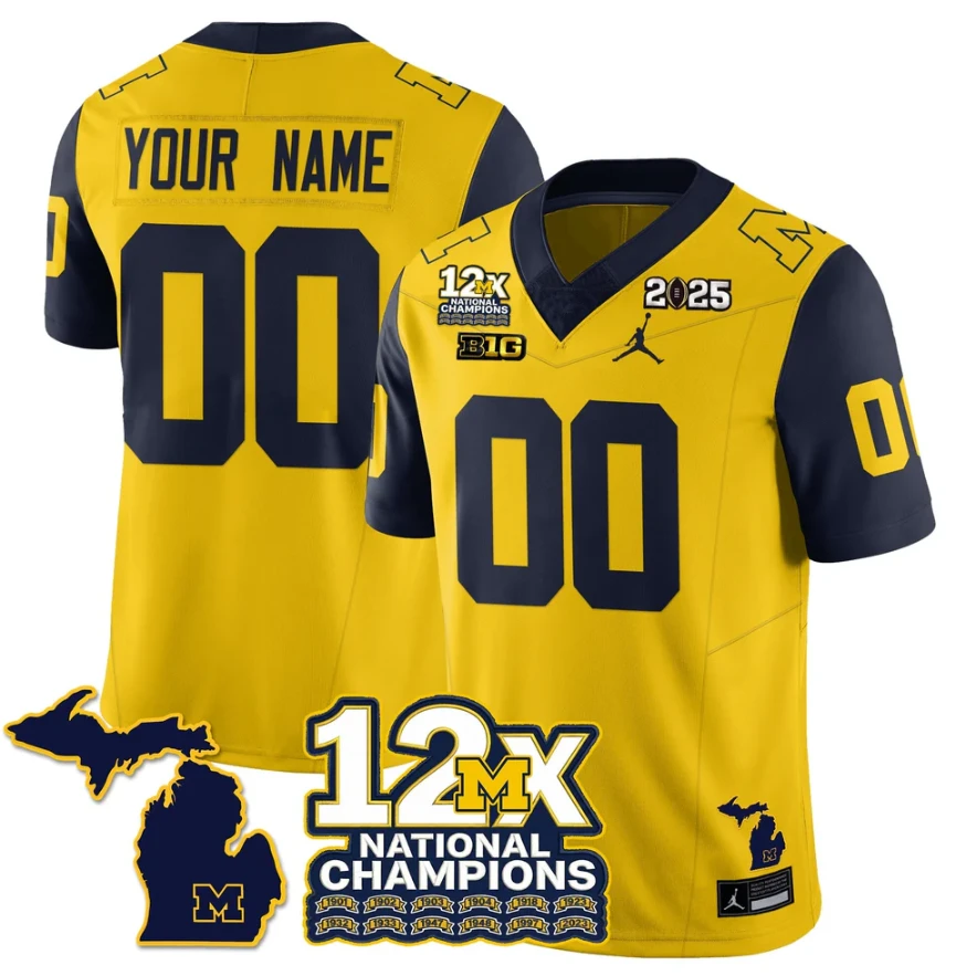 Custom Michigan Wolverines Jersey 12x-Time National Champions Stitched by My Store NCAA Football Jerseys