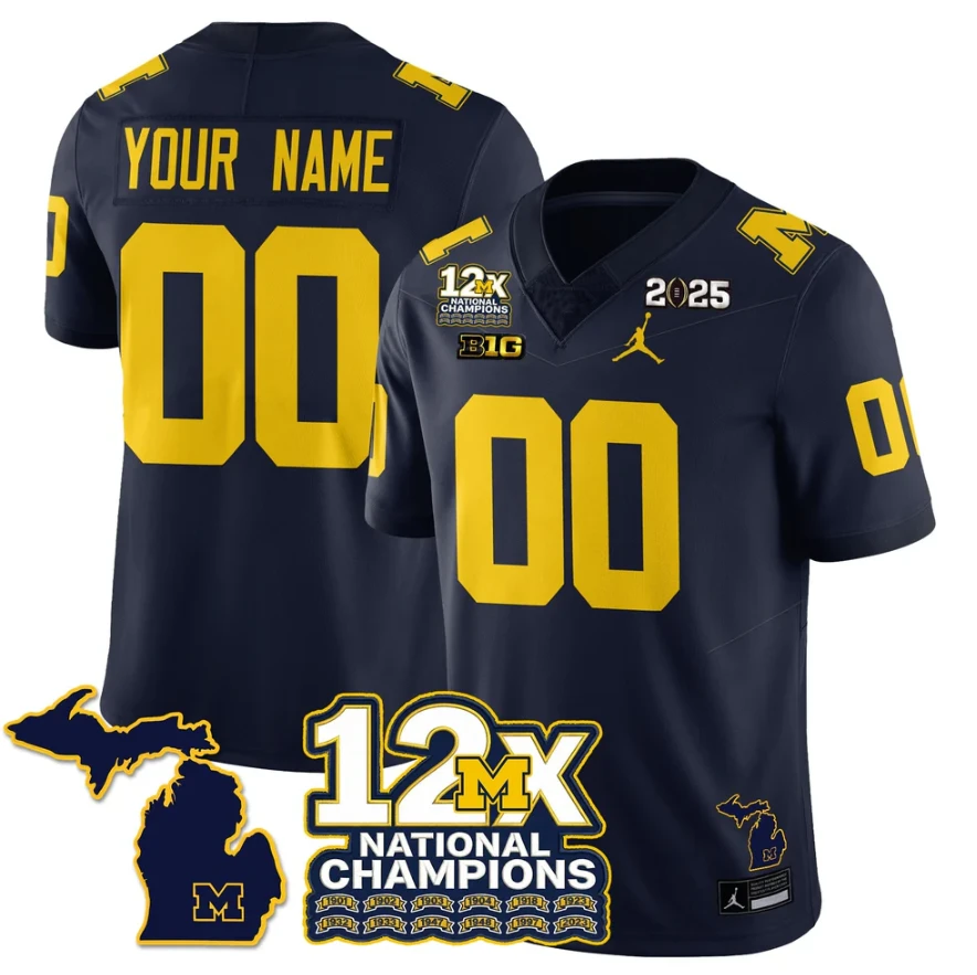 Custom Michigan Wolverines Jersey 12x-Time National Champions Stitched by My Store NCAA Football Jerseys
