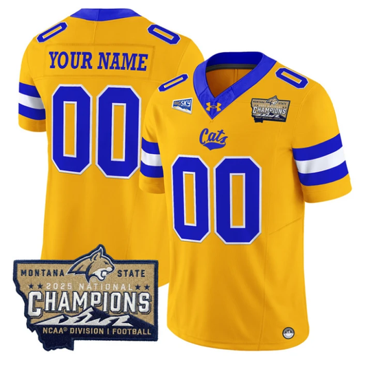 Custom Montana State Bobcats Jersey 2025 National Champions Stitched Gold by My Store NCAA Football Jerseys