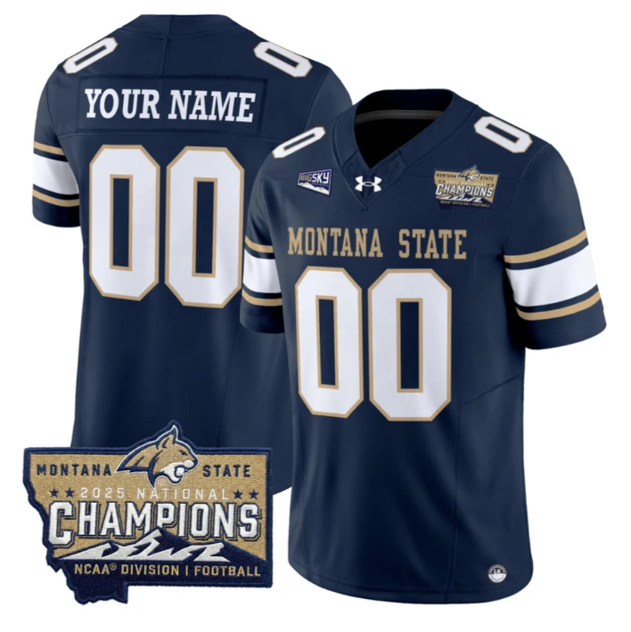 Custom Montana State Bobcats Jersey 2025 National Champions Stitched Gold by My Store NCAA Football Jerseys
