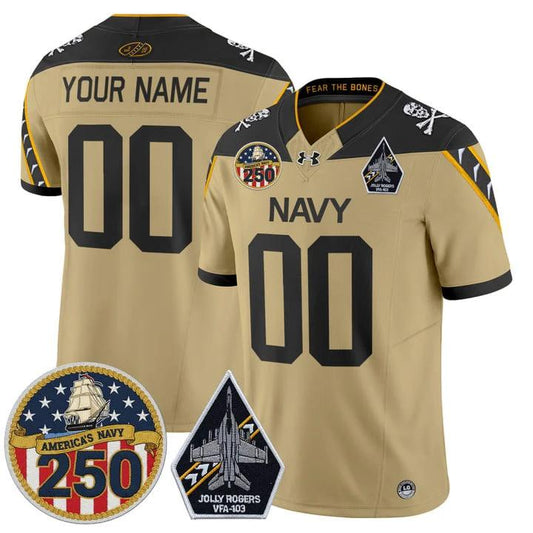 Custom Navy Midshipmen Jersey Jolly Rogers 250th Patch Stitched by My Store NCAA Football Jerseys