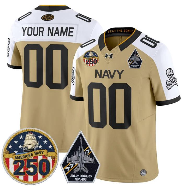 Custom Navy Midshipmen Jersey Jolly Rogers 250th Patch Stitched by My Store NCAA Football Jerseys
