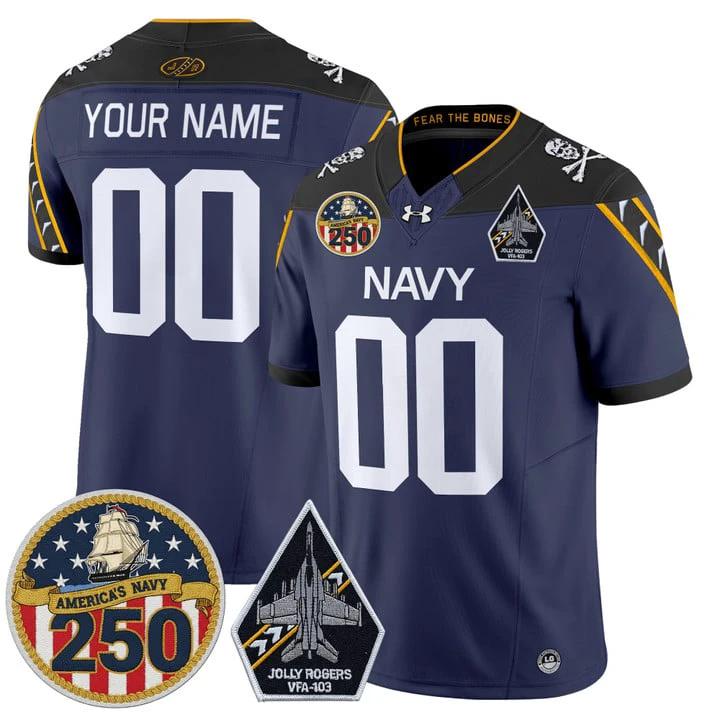 Custom Navy Midshipmen Jersey Jolly Rogers 250th Patch Stitched by My Store NCAA Football Jerseys