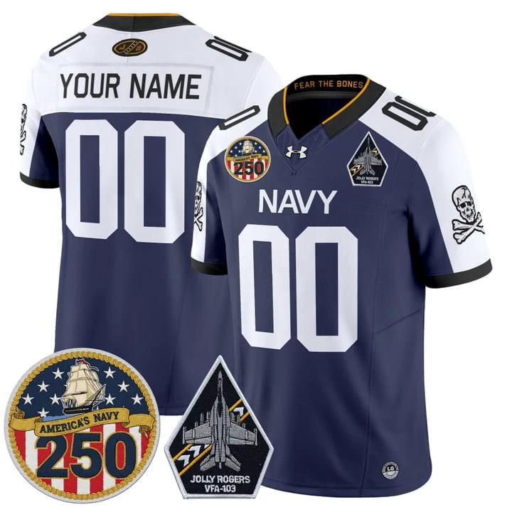 Custom Navy Midshipmen Jersey Jolly Rogers 250th Patch Stitched by My Store NCAA Football Jerseys