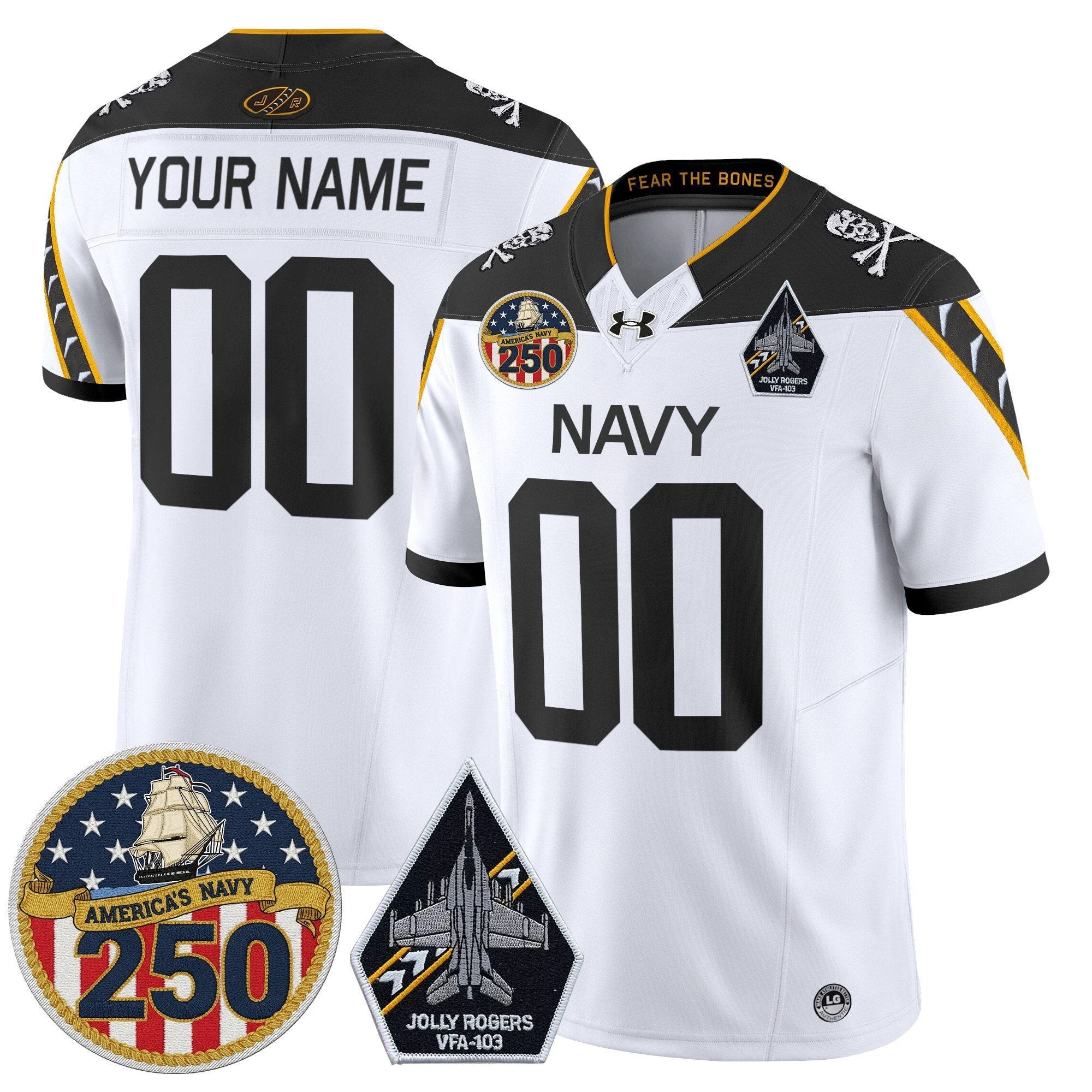 Custom Navy Midshipmen Jersey Jolly Rogers 250th Patch Stitched by My Store NCAA Football Jerseys
