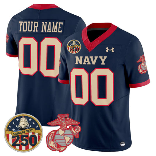 Custom Navy Midshipmen Jersey Name, Number USMC 250th Patch Stitched by My Store NCAA Football Jerseys
