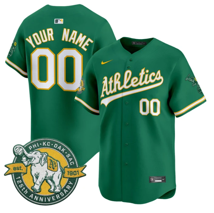 Custom Oakland Athletics Jersey 125th Anniversary Patch Premier Stitched by My Store