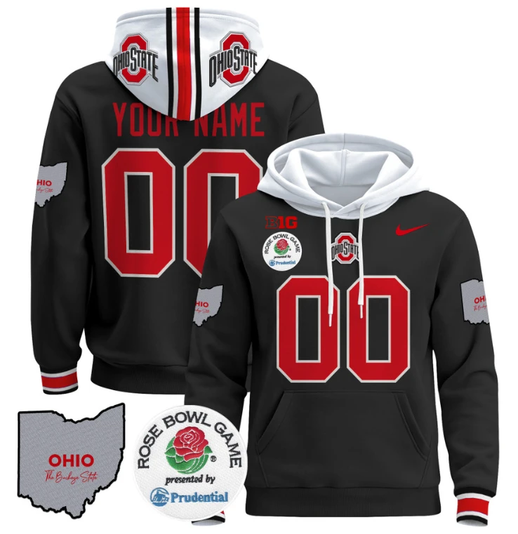 Custom Ohio State Buckeyes Hoodie Name, Number Rose Bowl Pullover Stitched by Hoodie Pullover