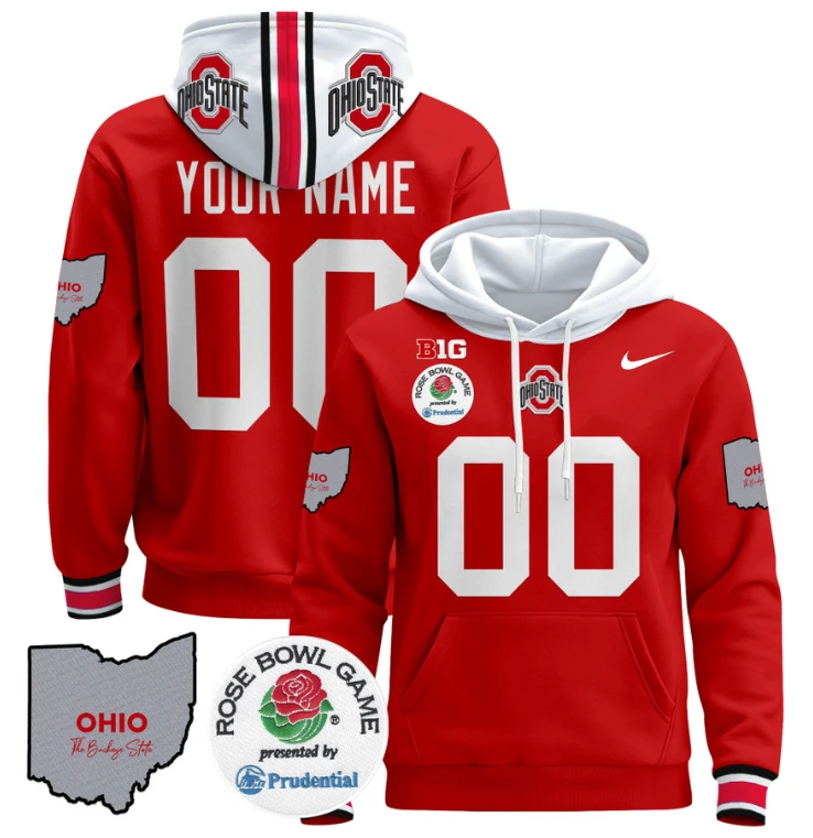 Custom Ohio State Buckeyes Hoodie Name, Number Rose Bowl Pullover Stitched by Hoodie Pullover