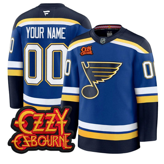Custom St. Louis Blues Jersey Ozzy Osbourne Patch Premium Stitched by Hockey David