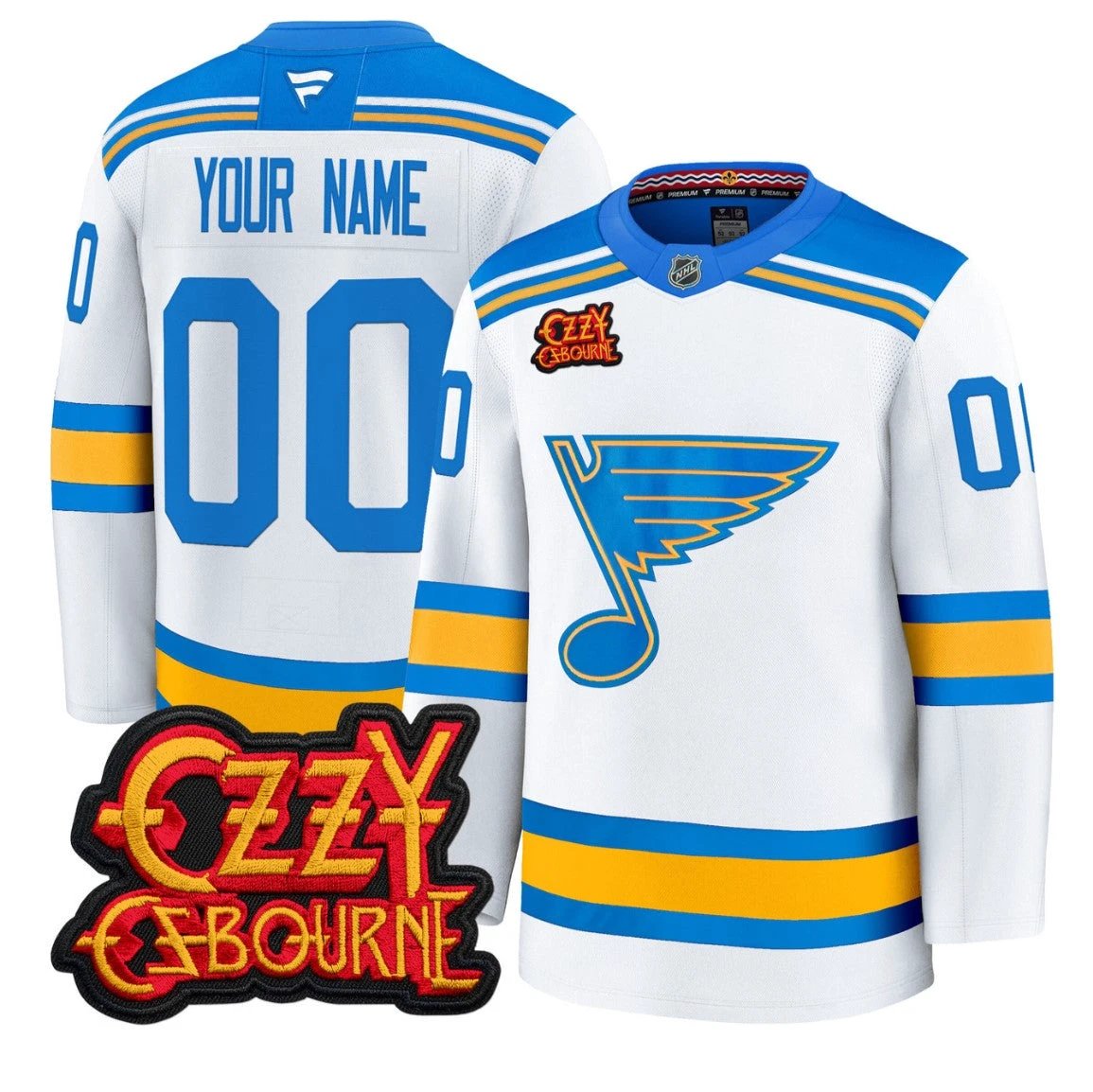 Custom St. Louis Blues Jersey Ozzy Osbourne Patch Premium Stitched by Hockey David