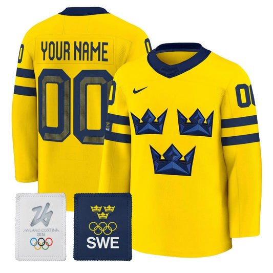 Custom Sweden Olympic 2026 Jersey Name, Number Premium All Stitched by Hockey David
