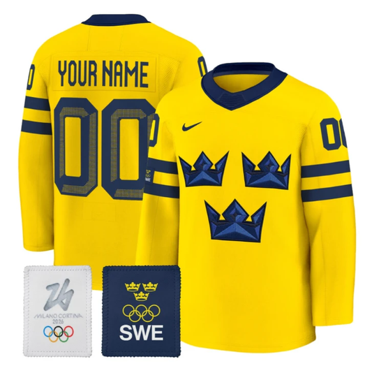 Custom Sweden Olympic Jersey Name, Number 2026 Premium Hockey All Stitched by Hockey David