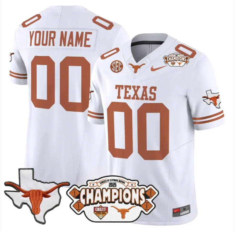 Custom Texas Longhorn Jersey 2025 State Map Citrus Bowl Champions Stitched by My Store NCAA Football Jerseys