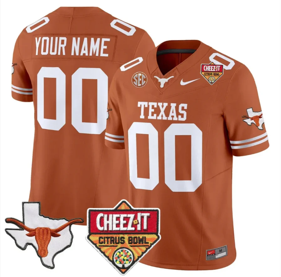 Custom Texas Longhorns Jersey 2025 State Map Citrus Bowl Patch Stitched by My Store NCAA Football Jerseys