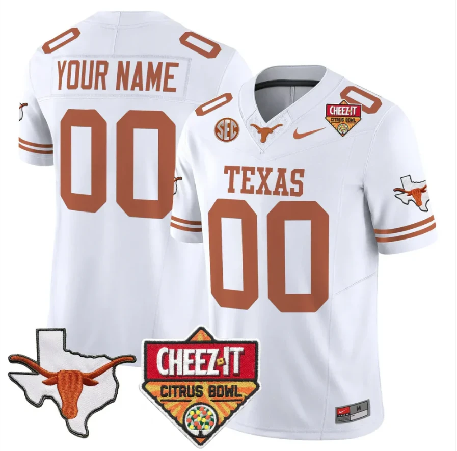 Custom Texas Longhorns Jersey 2025 State Map Citrus Bowl Patch Stitched by My Store NCAA Football Jerseys
