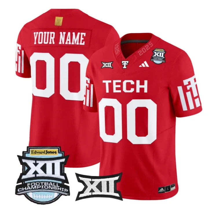 Custom Texas Tech Red Raiders Jersey 2025 Big 12 Championship Stitched by My Store NCAA Football Jerseys