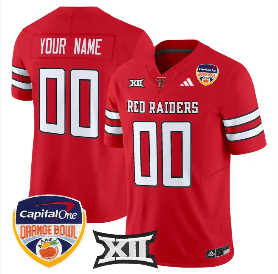 Custom Texas Tech Red Raiders Jersey 2025 Orange Bowl V2 Limited Stitched by My Store NCAA Football Jerseys