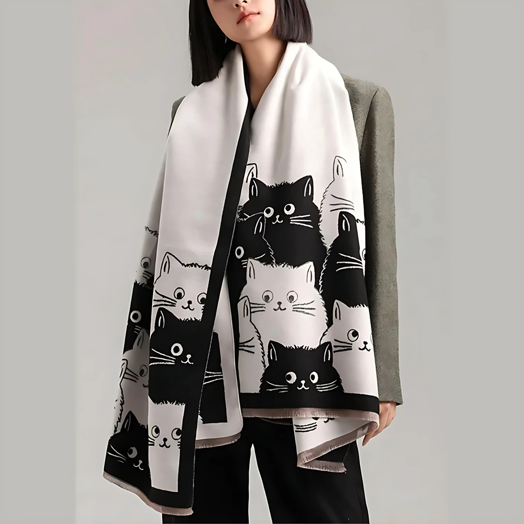 Cute Cat Jacquard Winter Scarf by Casa & Beyond