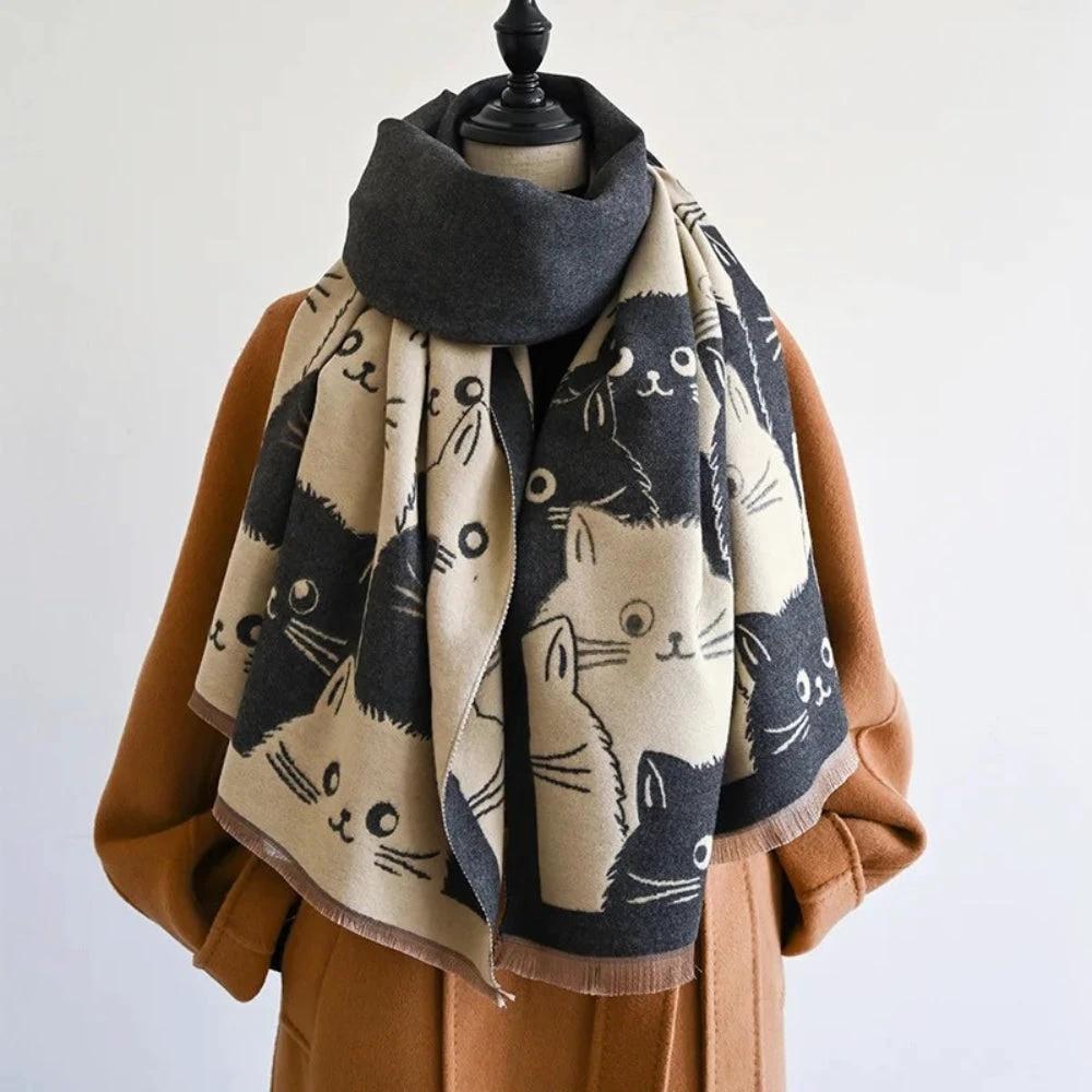 Cute Cat Jacquard Winter Scarf by Casa & Beyond