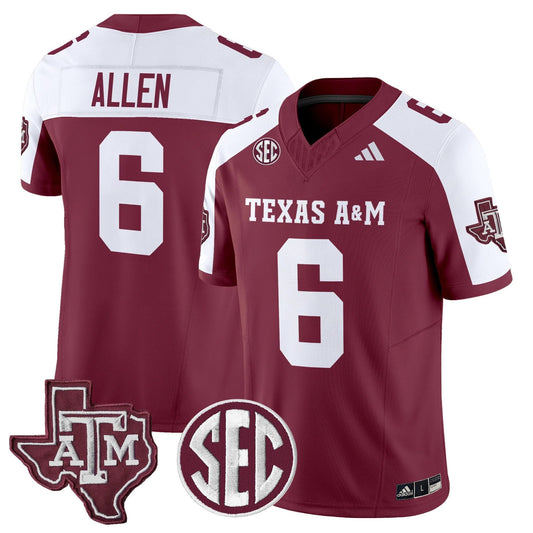 Cyrus Allen Jersey #6 Texas A&M Aggies 2025 Vapor Stitched Maroon Alternate by NCAA Football Jersey