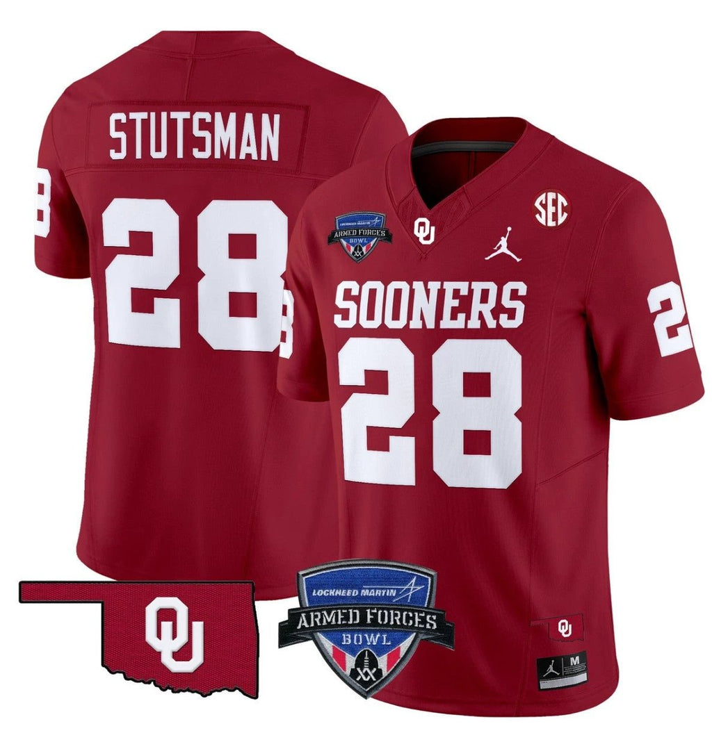 Danny Stutsman Jersey #28 Oklahoma Sooners 2025 Armed Forces Bowl Patch Red by My Store
